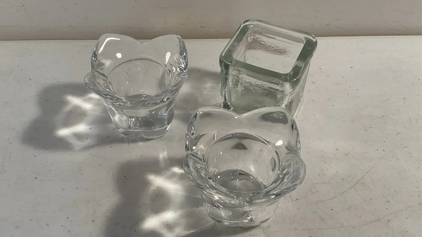 Three Clear Glass Candle Holders / Votive Holders