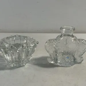 Vintage Clear Pressed Glass Candle Holder & Floral Bud Vase