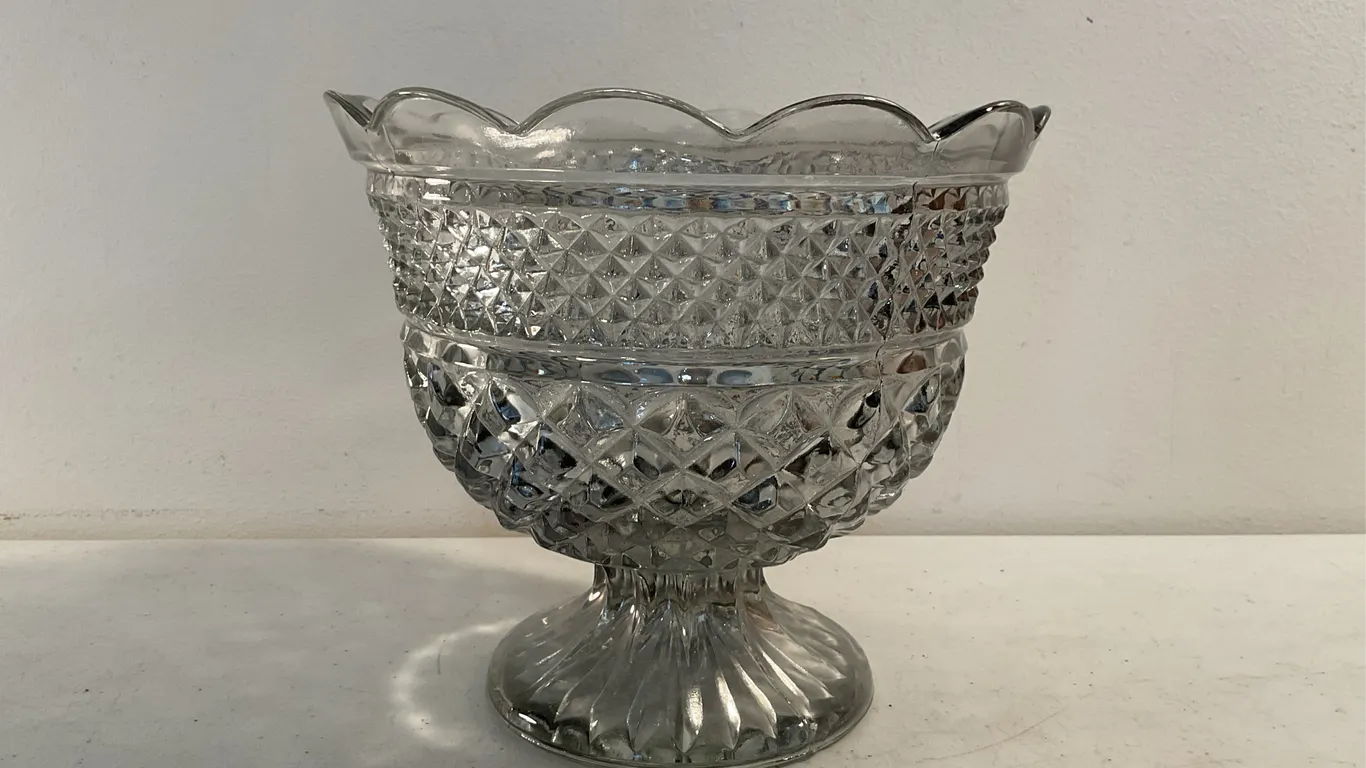 Vintage Anchor Hocking Wexford Clear Glass Footed Serving Bowl