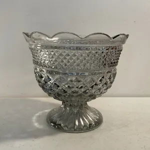 Vintage Anchor Hocking Wexford Clear Glass Footed Serving Bowl