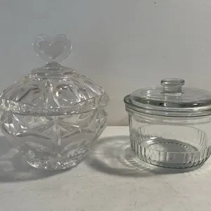 West German Lead Crystal Covered Candy Dish & Clear Glass Covered Dish