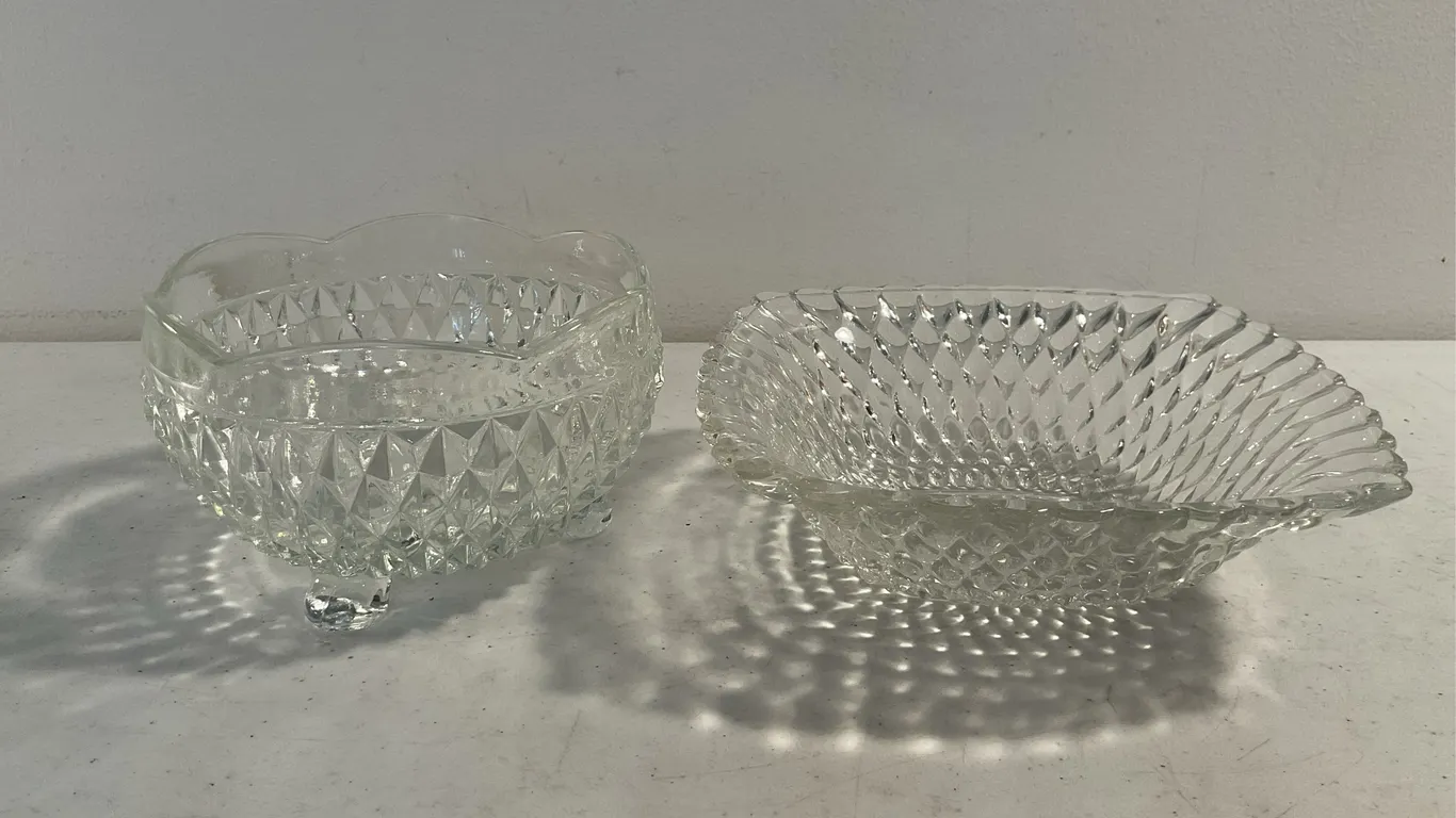 Vintage Clear Pressed Glass Serving Bowls – Diamond Point Patterns