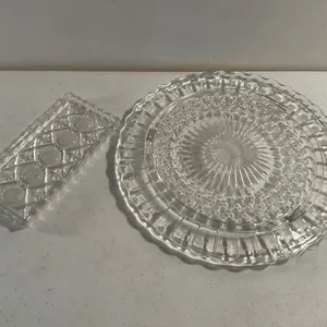 Vintage Clear Pressed Glass Serving Plates & Relish Dish