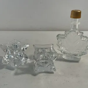 Lead Crystal Star Candle Holders & Maple Leaf Glass Bottle