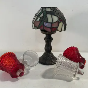 Stained Glass Dragonfly Candle Holder & Hobnail Glass Candle Holders