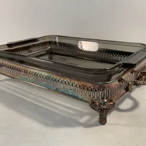Vintage Silver-Tone Serving Caddy with Anchor Hocking Baking Dish