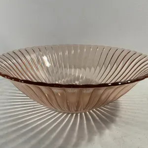 Vintage Anchor Hocking Pink Depression Glass Ribbed Swirl Bowl – 11½"