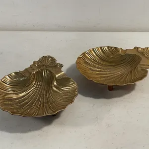 Pair of Vintage Brass Scallop Shell Footed Dishes