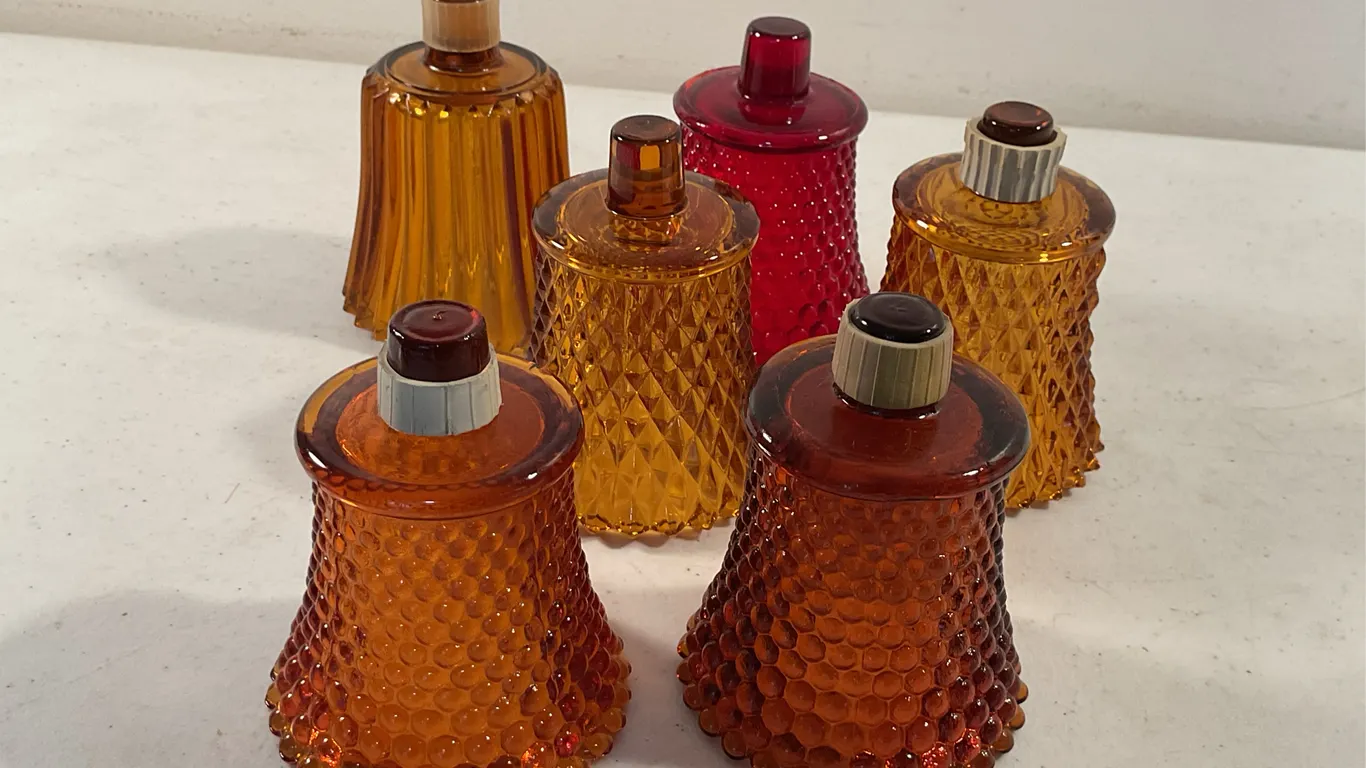 Vintage Amber & Red Glass Votive Candle Holders – Hobnail, Ribbed & Peg