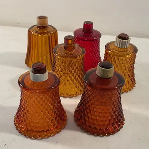 Vintage Amber & Red Glass Votive Candle Holders – Hobnail, Ribbed & Peg