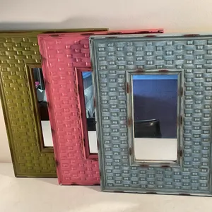 Set of 3 Decorative Woven-Texture Wall Mirrors – Blue, Pink & Green