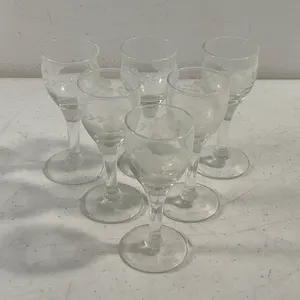 Set of 6 Etched Floral Crystal Stemmed Glasses
