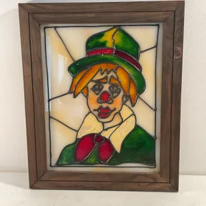 Framed Stained Glass Clown Art