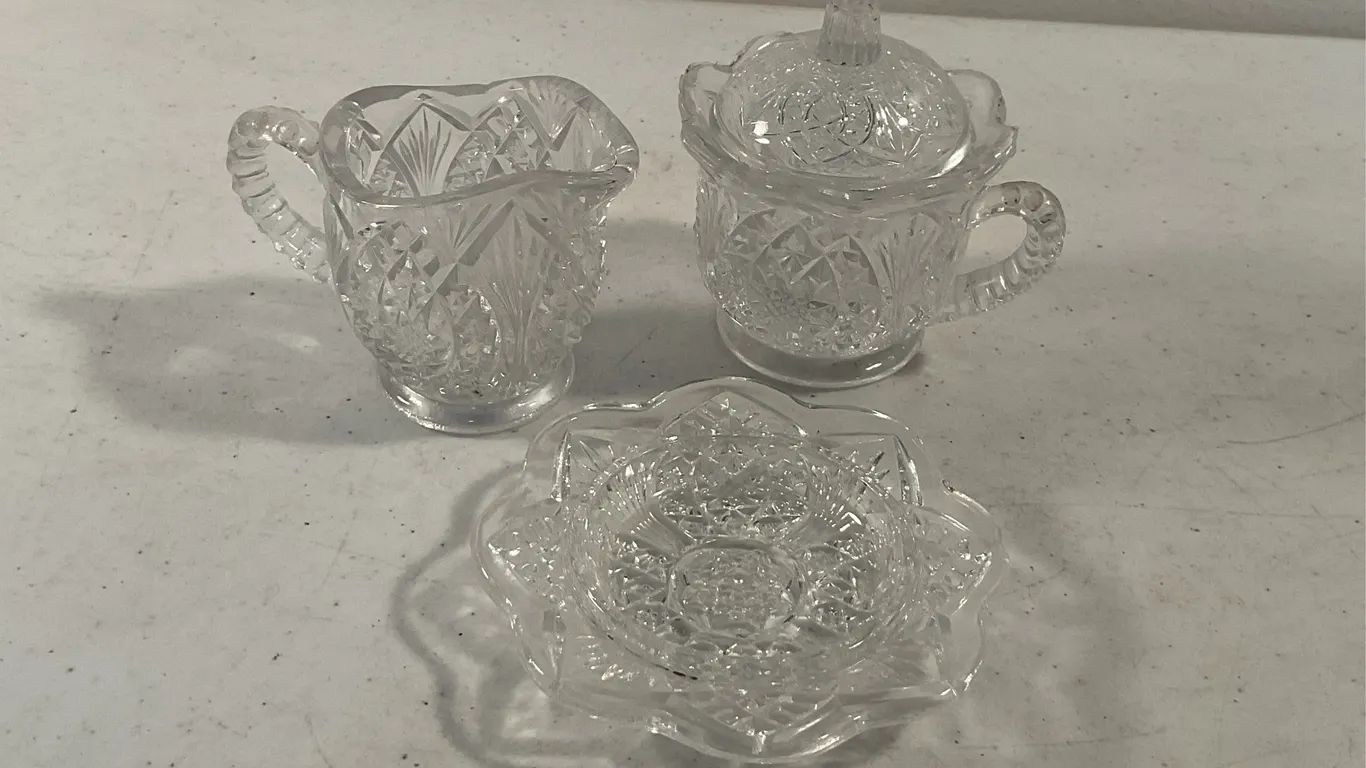 Vintage Cut-Crystal Creamer, Covered Sugar & Divided Dish