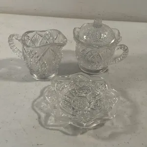 Vintage Cut-Crystal Creamer, Covered Sugar & Divided Dish