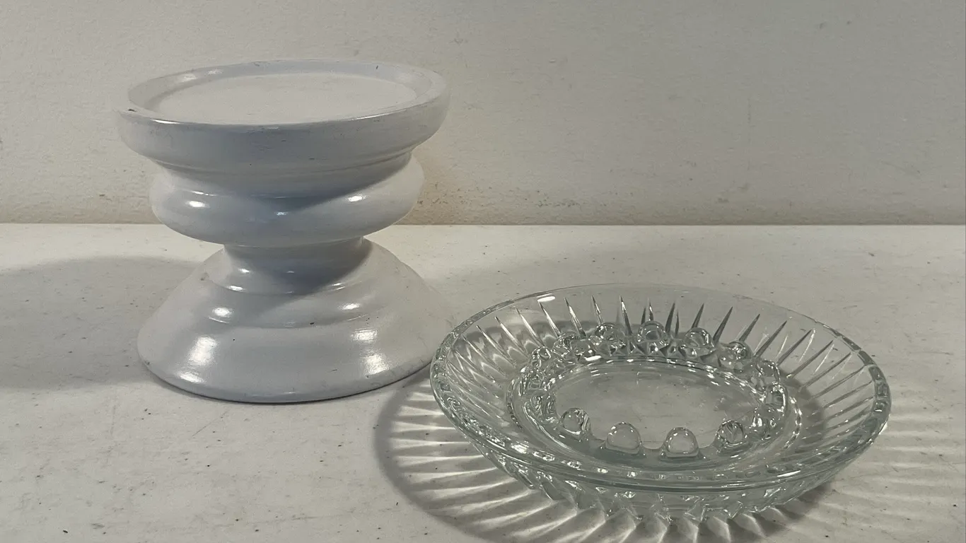 Vintage Pressed Glass Ashtray & White Pedestal Holder