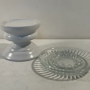 Vintage Pressed Glass Ashtray & White Pedestal Holder