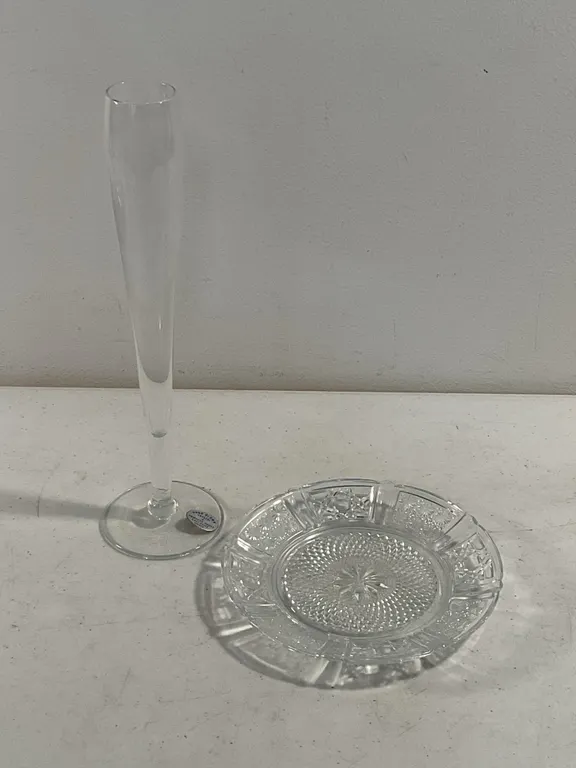 Princess House Crystal Bud Vase & Vintage Pressed Glass Dish