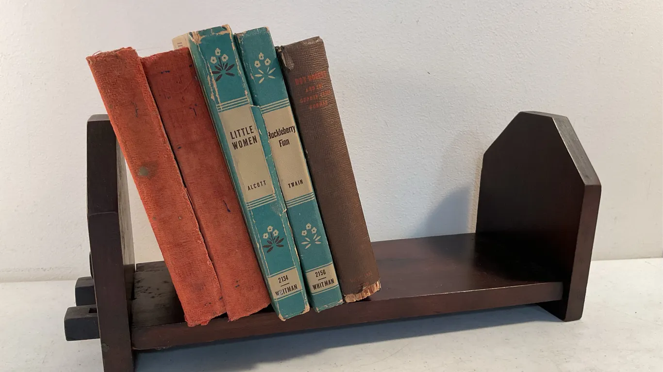 Vintage Whitman Classics & Dog Stories Books with Wooden Book Rack