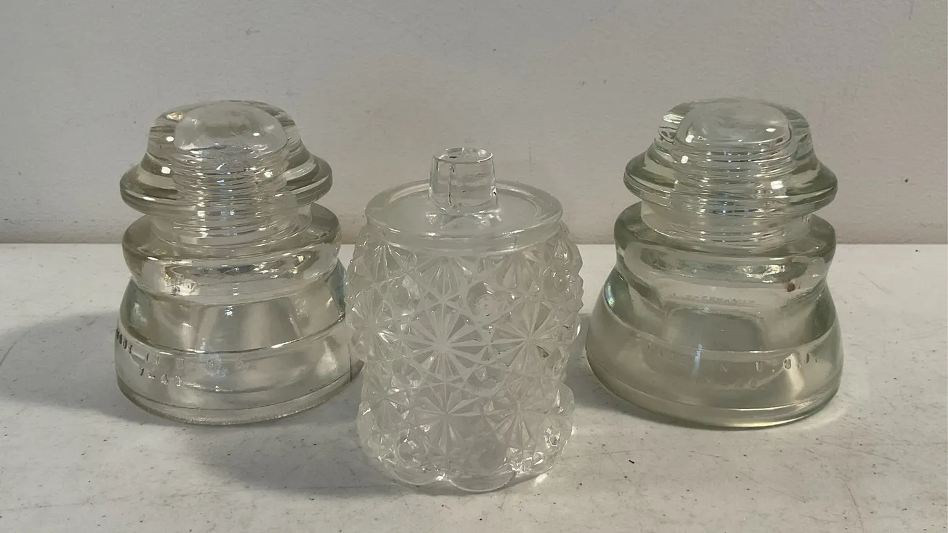 Vintage Glass Insulators & Pressed Glass Light Shade