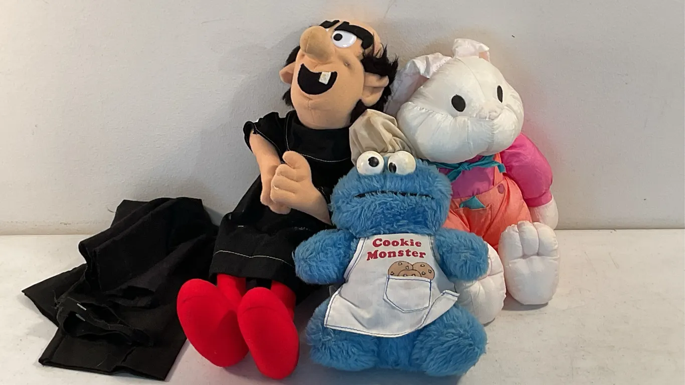 Vintage 1980s Gargamel & Cookie Monster Plush Doll Lot
