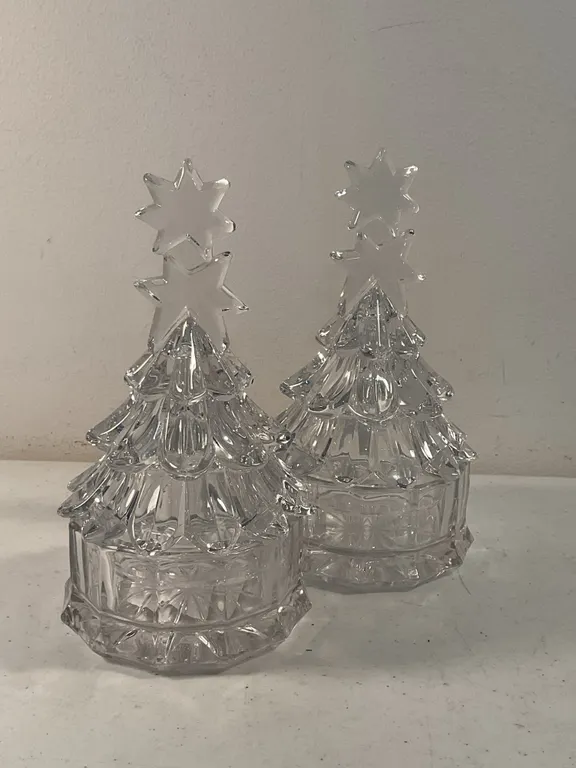 Vintage Evita German 24% Lead Crystal Christmas Tree Trinket/Candy Boxes – Set of 2