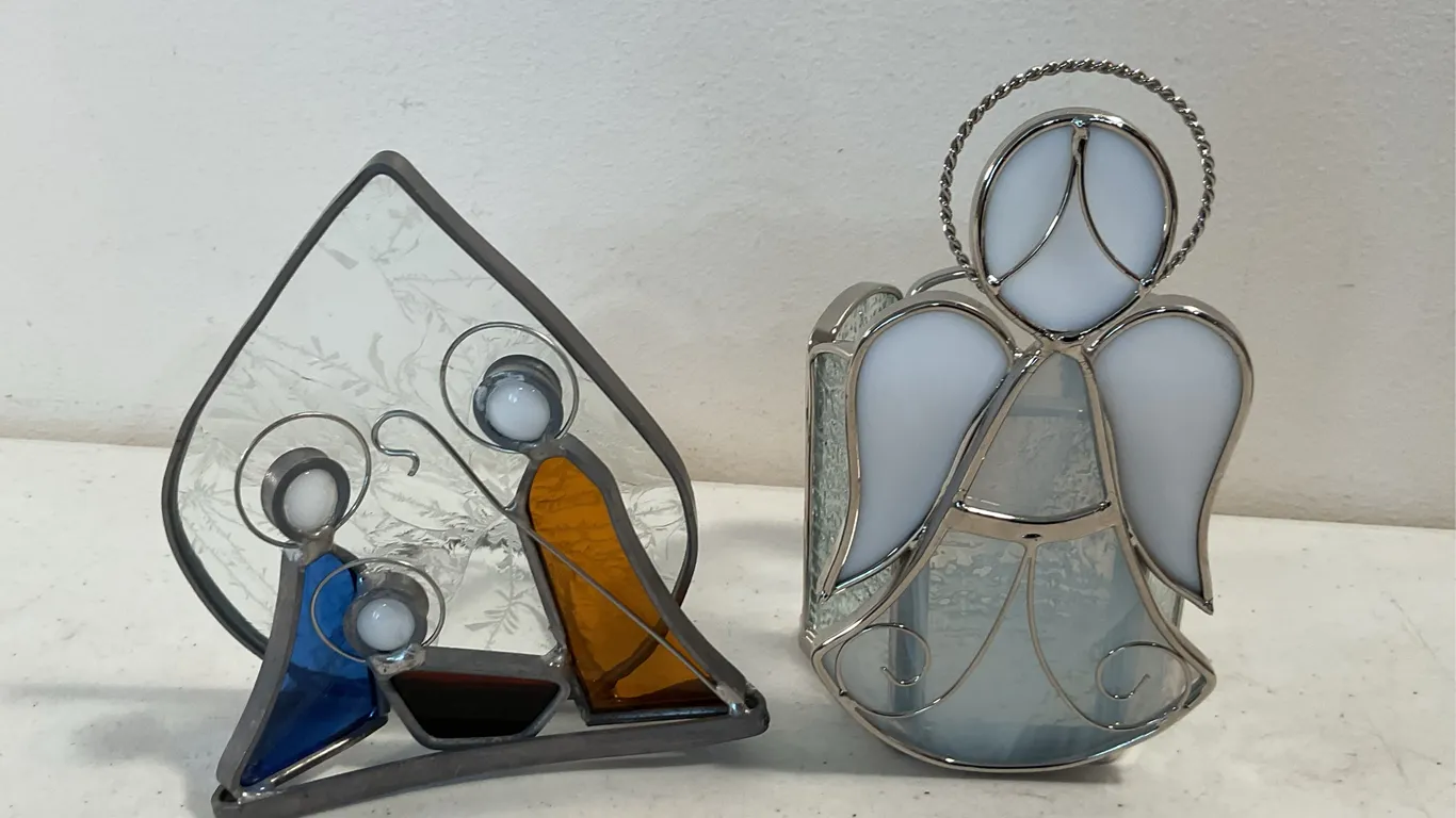 Stained Glass Nativity & Angel Candle Holder Christmas Décor