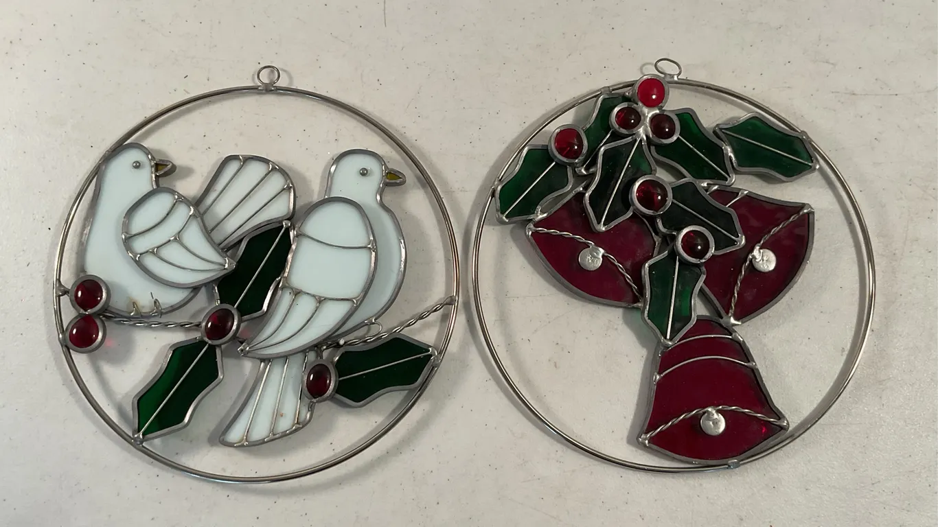 Stained Glass Christmas Dove & Bell Suncatchers