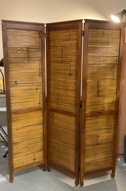 3-Panel Wood & Bamboo Folding Room Divider / Privacy Screen