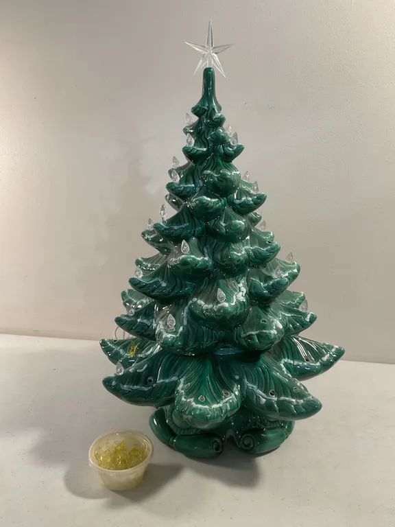 Vintage Ceramic Lighted Christmas Tree with Bird Lights & Star Topper