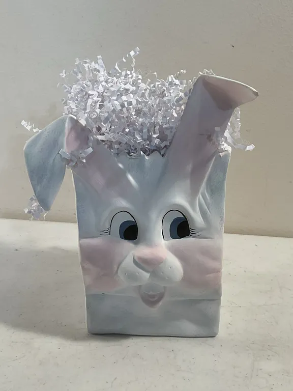 Whimsical Bunny Rabbit Gift Bag Ceramic Planter / Container