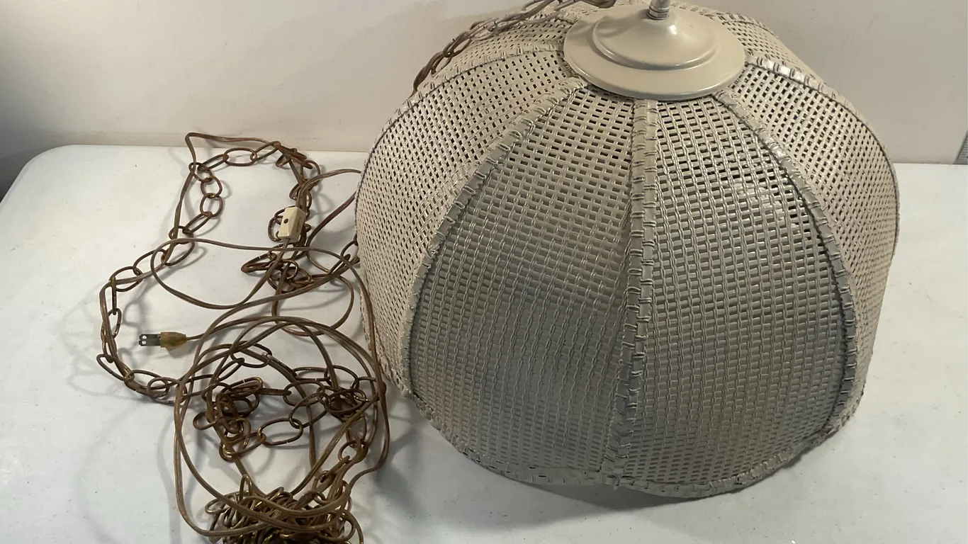 Vintage Woven Wicker/Rattan Dome Hanging Pendant Light