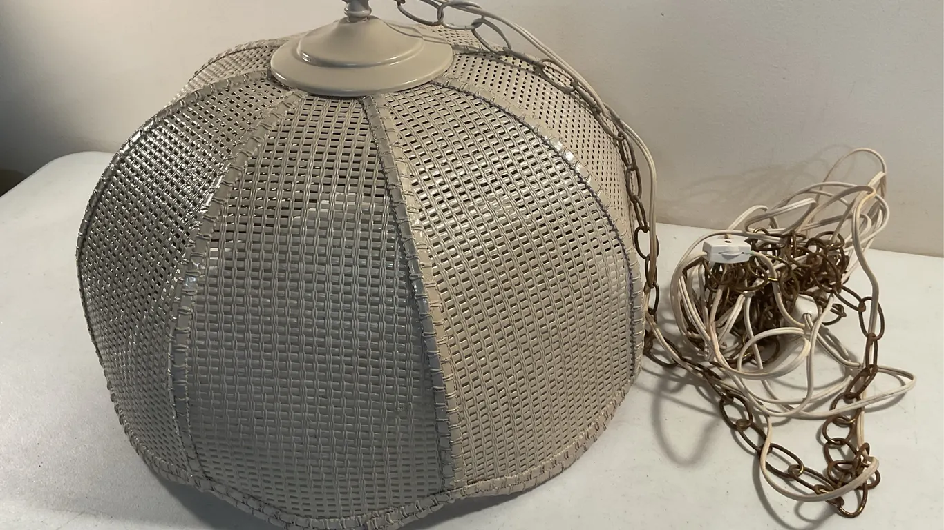 Vintage Mid-Century Woven Dome Hanging Swag Lamp