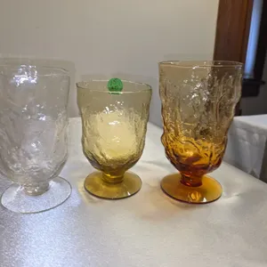 Morgantown/seneca crinkle glass footed tumblers 3 pcs