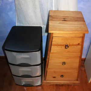 Wood Chest and Plastic Drawers