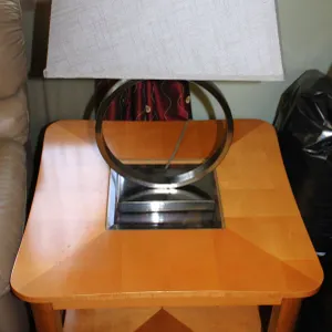 2 Wood Side Tables with 2 Table Lamps