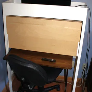 White Desk with Fold-Down Work Surface and Insignia LED TV