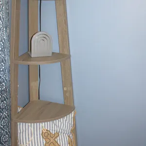 Tall Wooden Corner Shelf Unit with Nautical Decor