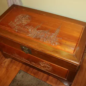 Carved Wood Blanket Chest with Asian Motif