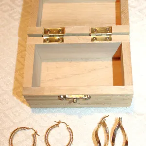 Two Pairs of 14K Gold Earrings with Wooden Box