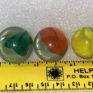 3 Vintage Cats Eye Shooter Marbles-Green, Orange, & Yellow