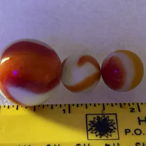 3 Vintage Orange Swirl Marbles (1 Shooter) Glow Orange