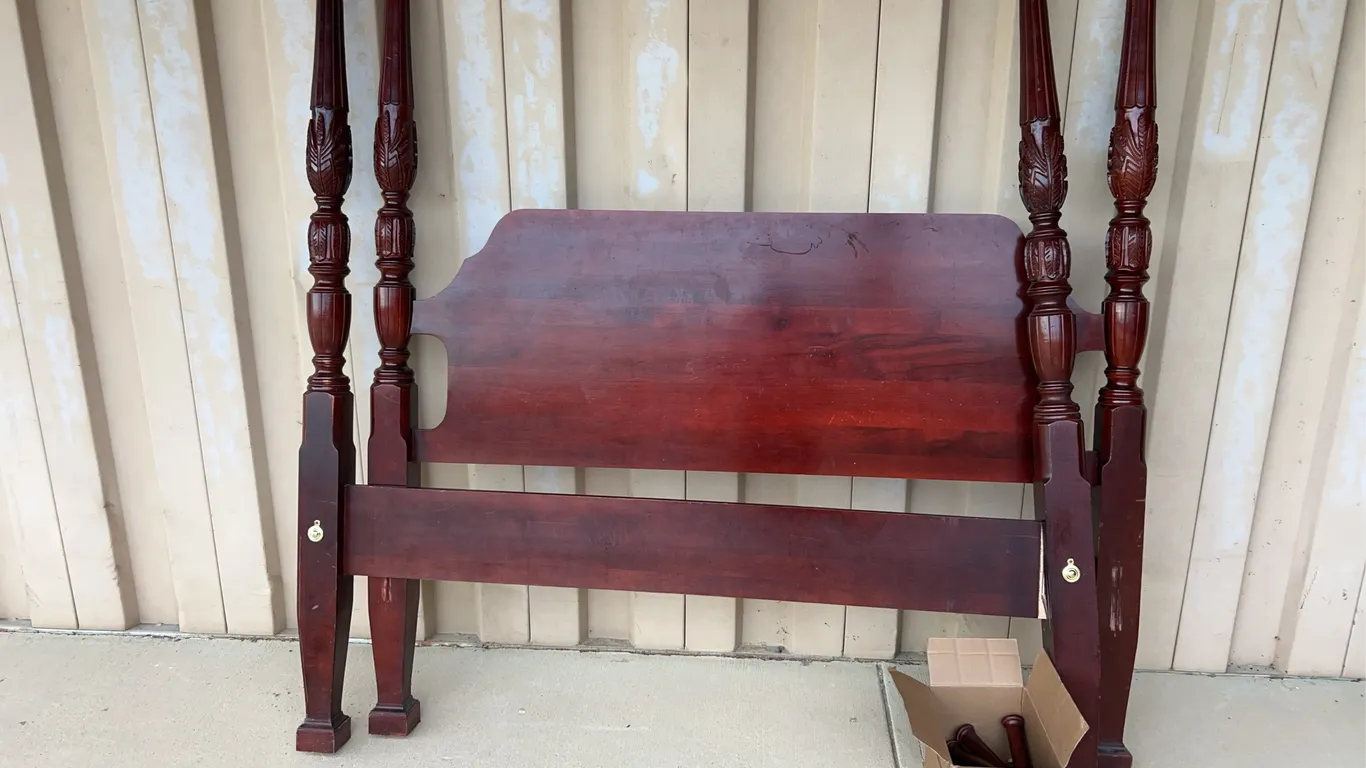 Wood Queen Size Headboard & Footboard, W/Finials 65"X86.5" Footboard Has Damage
