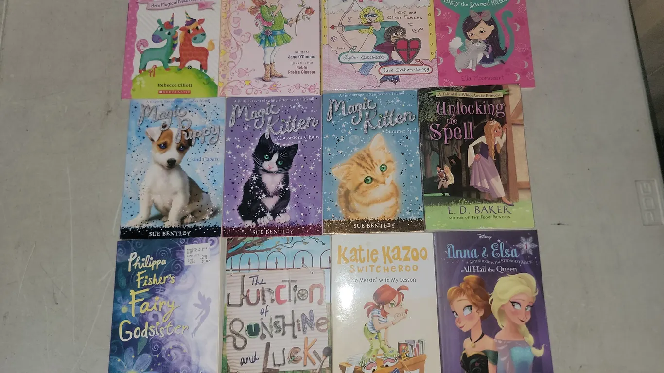 12 Assorted Kids Chapter Books-Disney, Nancy Clancy, Unlocking A Spell, Etc.