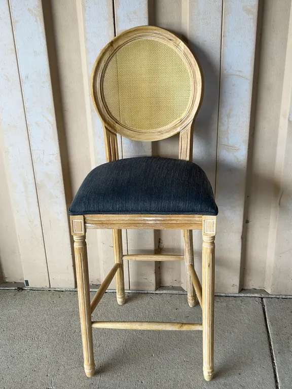 New Upholstered Seat Cane Back Stool 19.5"X19"X49.5", Seat 30" High