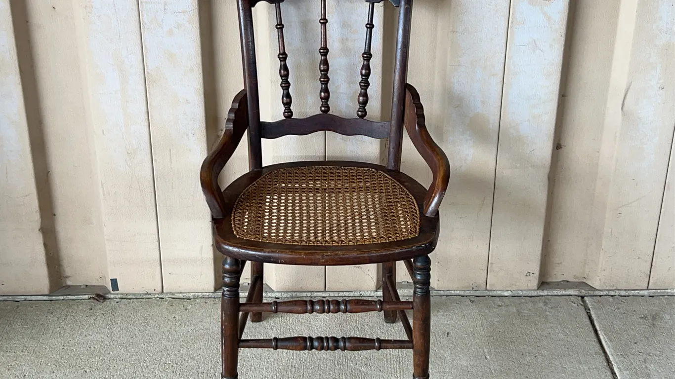Vintage/Antique Cane Bottom Spindle Back Chair, Has Been Repaired