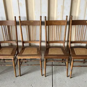 4 Vintage/Antique Cane Bottom Spindle Back Chairs 17"X17"X40.5", Seat 17.5" High