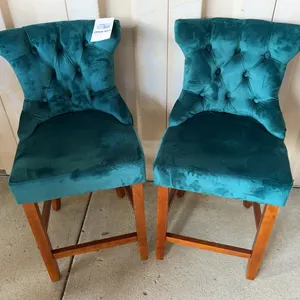2 New Green Velvet Style Material Stools 18"X19"X37"X, Seat 23" High