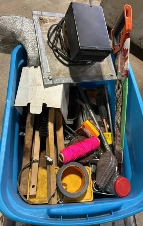 Tote Of Random Garage Essentials.