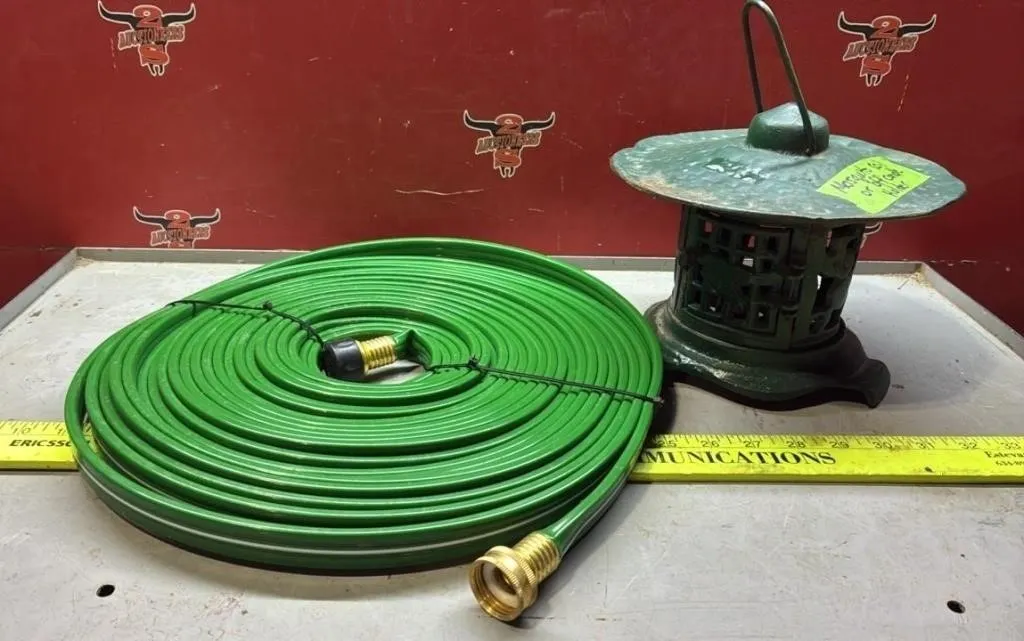Cast Iron Candle Holder & Soaker Hose.